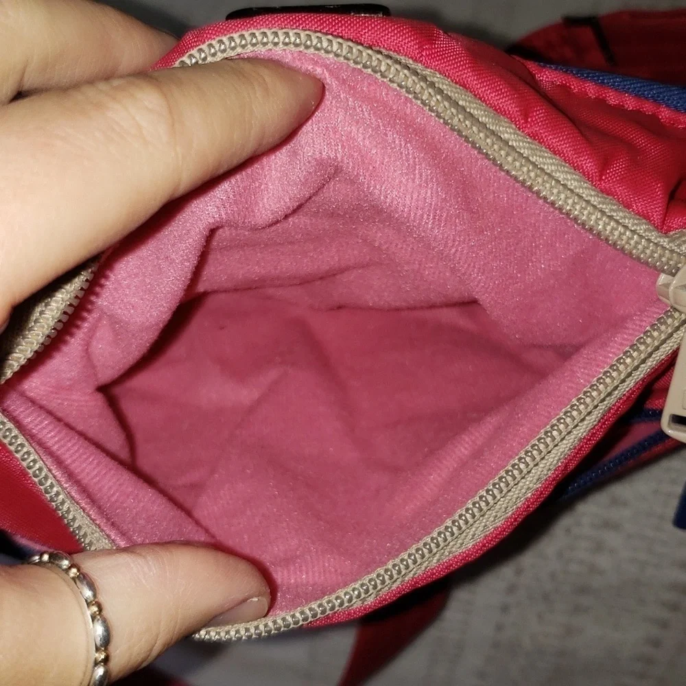 Lug 'swing' crossbody bag, hot pink, 3 sectioned pockets.